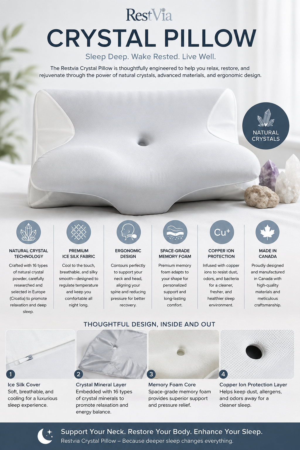 Restvia Crystal Ergonomic Pillow